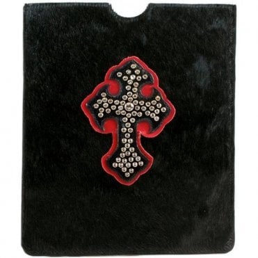 Black Luxury Pony Skin iPad Leather & Swarovski Red Cross Case