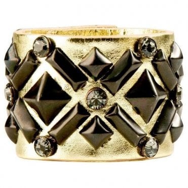 Gold Leather Swarovski Crystal & Pyramid Hera Cuff