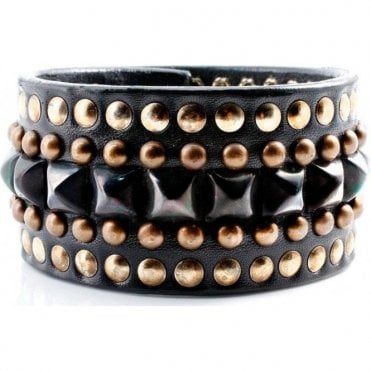 Black Leather Pyramid Helios Cuff