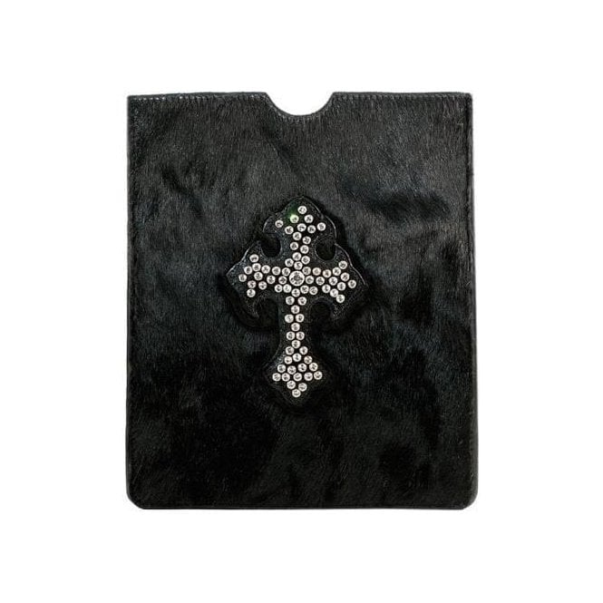 Impero London Black Luxury Pony Skin iPad Leather & Swarovski Cross Case