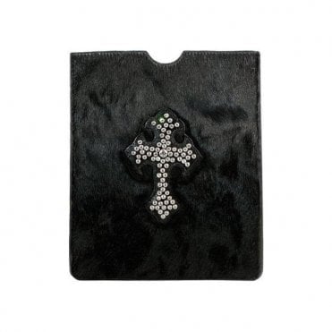 Black Luxury Pony Skin iPad Leather & Swarovski Cross Case