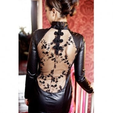 Impero London Atelier Black Leather & Lace Little Black Dress