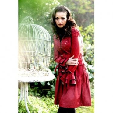 Ladies Red Leather Corset Dress Coat