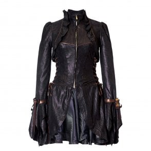 Ladies Zebra Print Lambs Leather Dress Coat with Ruffles and Corset 