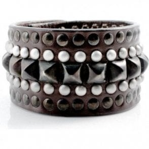 Leather Brown Stud & Pyramid Helios Cuff