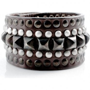Leather Brown Stud & Pyramid Helios Cuff