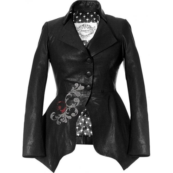 Impero London Limited Edition Ladies Luxury Swarovski Black Peplum Leather Jacket