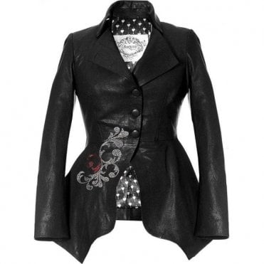 Limited Edition Ladies Luxury Swarovski Black Peplum Leather Jacket