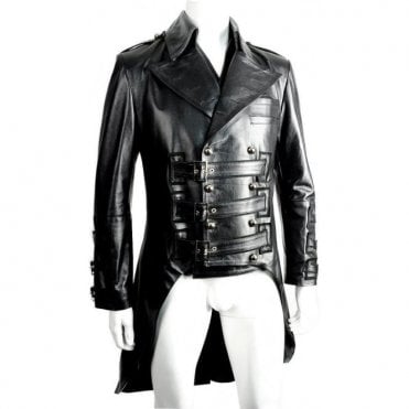 Luxury Tailored Black Leather Tailcoat & Waistcoat Military Emsemble