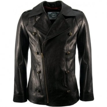 Mens Black Luxury Leather Peacoat Jacket