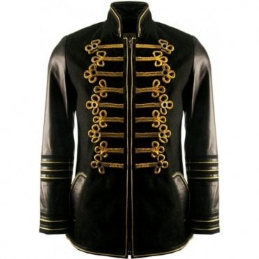 Mens Luxury Admiral Embellished Military Leather Jacket