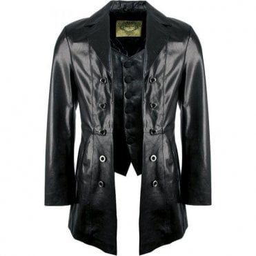 Mens Luxury Black Leather Waistcoat Insert Jacket