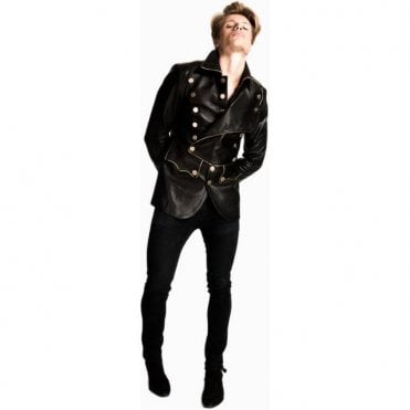 Mens Tailored Luxury Admiral Black Leather Miltary Jacket 