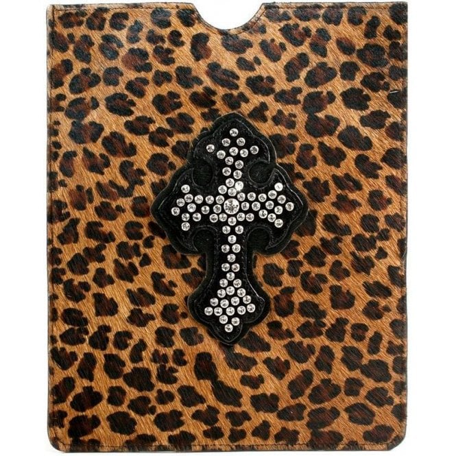 Impero London Pony Skin iPad Leather & Swarovski Cross Leopard Print Case