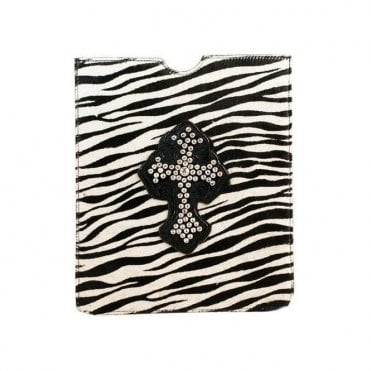 Pony Skin iPad Leather & Swarovski Cross Zebra Print Case