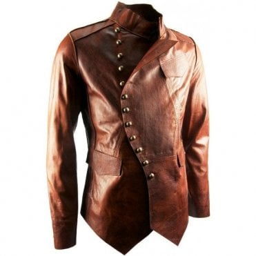 Signature Luxury Mens Military Fitted Tan Leather Jacket