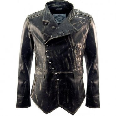Signature Mens Military Fitted Distressed Leather Jacket