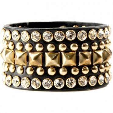 Swarovski Crystal & Black Leather Luxury Chara Cuff Bracelet
