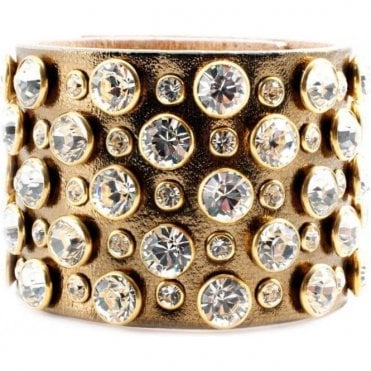 Swarovski Crystal & Gold Leather Luxury Heleni Cuff Bracelet