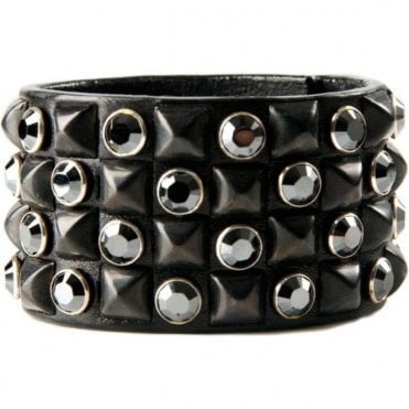 Jet Swarovski Crystal & Black Pyramid Black Leather Piter Cuff