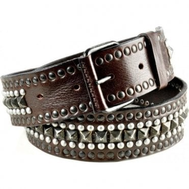Leather Brown Stud & Pyramid Belt