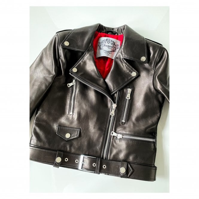 Impero London Leather Cropped Biker Jacket Black Womens 
