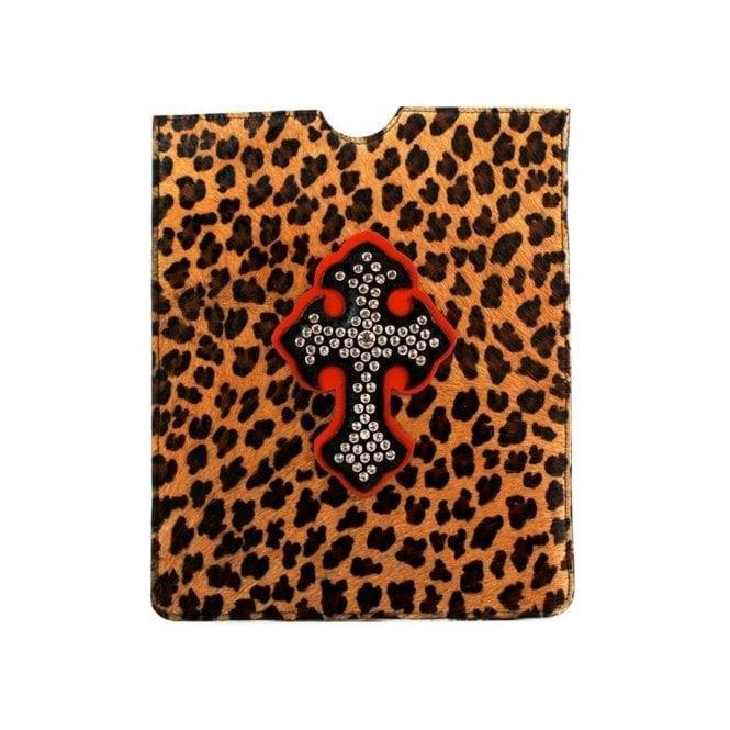 Impero London Pony Skin iPad Leather & Swarovski Cross Leopard Print Case