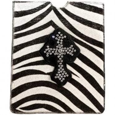 Pony Skin iPad Leather & Swarovski Cross Zebra Print Case