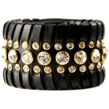 Swarovski Crystal & Black Leather Luxury Adonia Cuff Bracelet