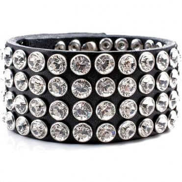 Swarovski Crystal & Black Leather Luxury Hestia Cuff Bracelet