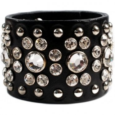 Swarovski Crystal Floral Design Leather Cuff Bracelet
