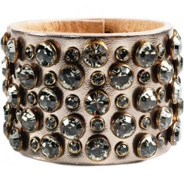 Swarovski Crystal & Metallic Leather Luxury Heleni Cuff Bracelet