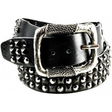 Swarovski Crystal & Pyramid Black Leather Belt