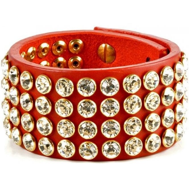 Impero London Swarovski Crystal & Red Leather Luxury Hestia Cuff Bracelet