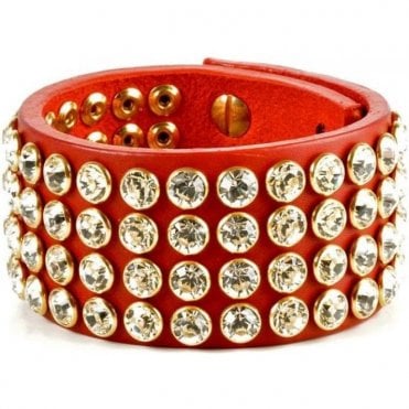Swarovski Crystal & Red Leather Luxury Hestia Cuff Bracelet
