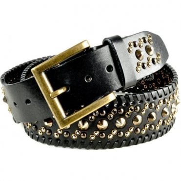 Swarovski Crystal & Stud Black Leather Belt